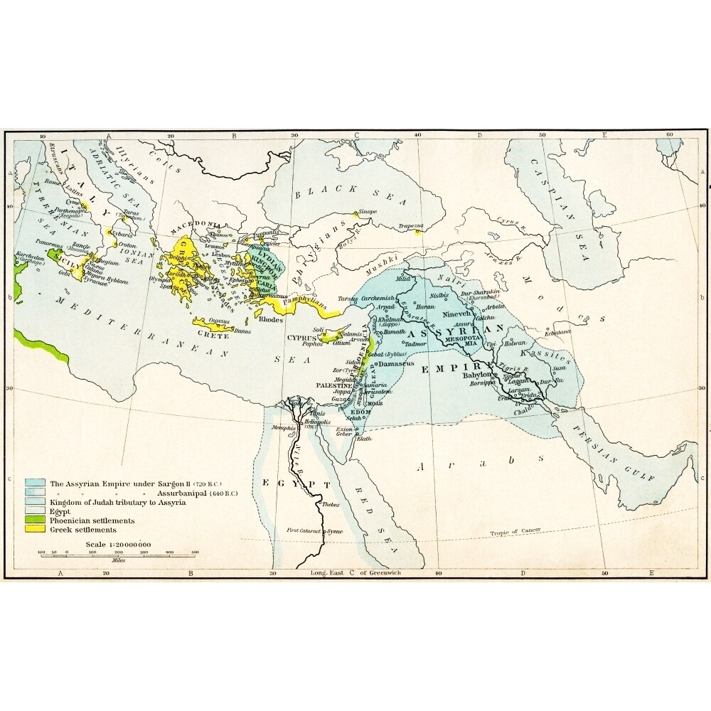 Map Of The Assyrian Empire And The Region Around The Eastern Mediterranean 750 - 625 B.C. From Historical Atlas