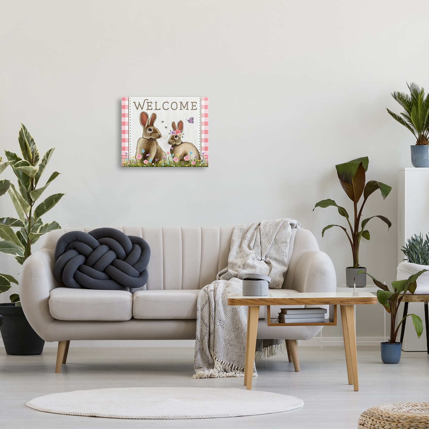 Stupell Industries Welcome Spring Garden Rabbits Canvas Wall Art