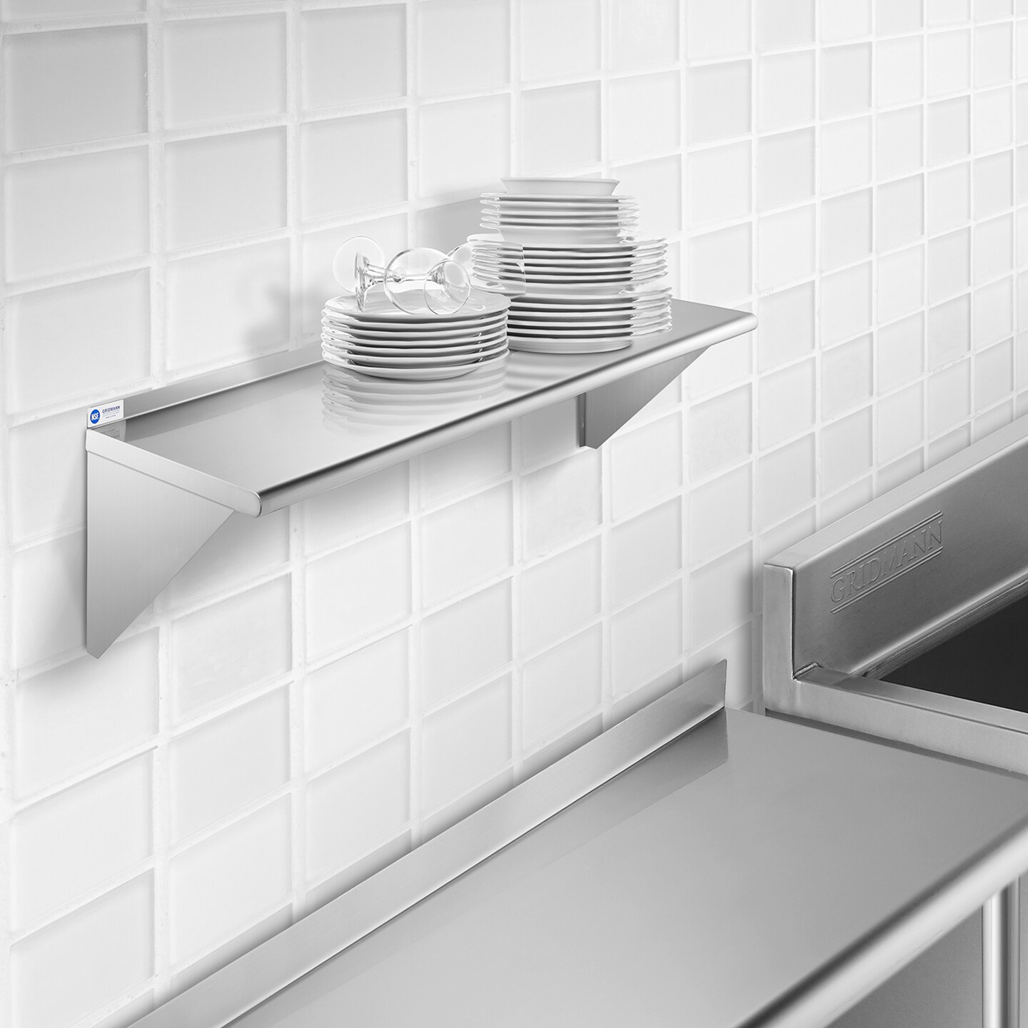 GRIDMANN NSF Stainless Steel 12" Deep Kitchen Wall Mount Shelves for Commercial Restaurant Bar w/ Backsplash