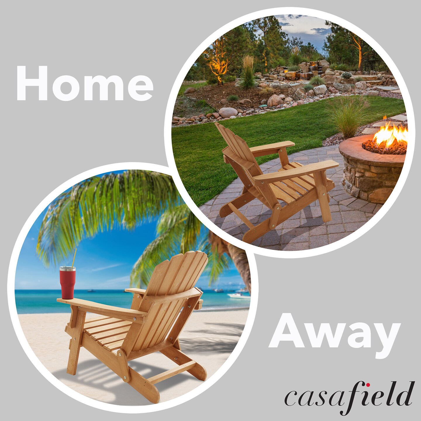 Casafield Oversized Folding Adirondack Chair, Set of 2 Cedar Wood Outdoor Fire Pit Lounge Chairs for Patio, Deck, Yard, Lawn and Garden Seating, Partially Pre-Assembled - Natural