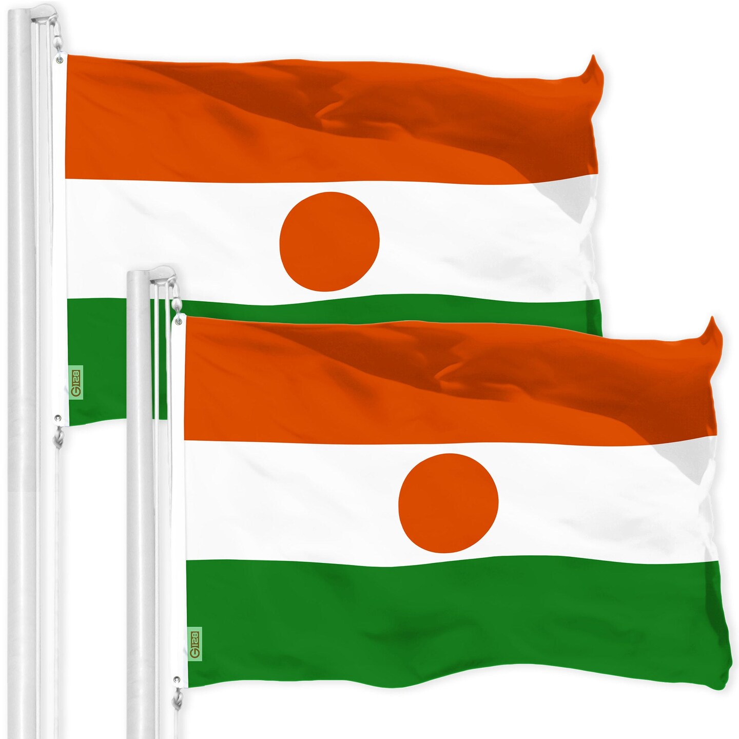 G128 2 Pack: Niger Nigerien Flag | 3x5 Ft | LiteWeave Pro Series Printed 150D Polyester | Country Flag, Indoor/Outdoor, Vibrant Colors, Brass Grommets, Thicker and More Durable Than 100D 75D Polyester
