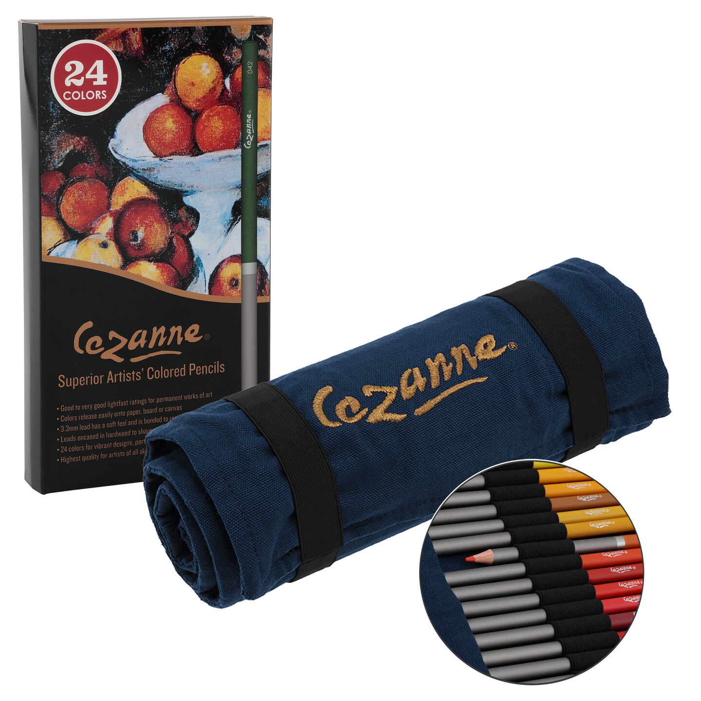 Cezanne Sets of Professional Colored Pencils with Canvas Roll-Up Case - Premium, High Pigment Colored Pencils, 3.3mm Diameter Lead and Storage Case with Zipper Pouch