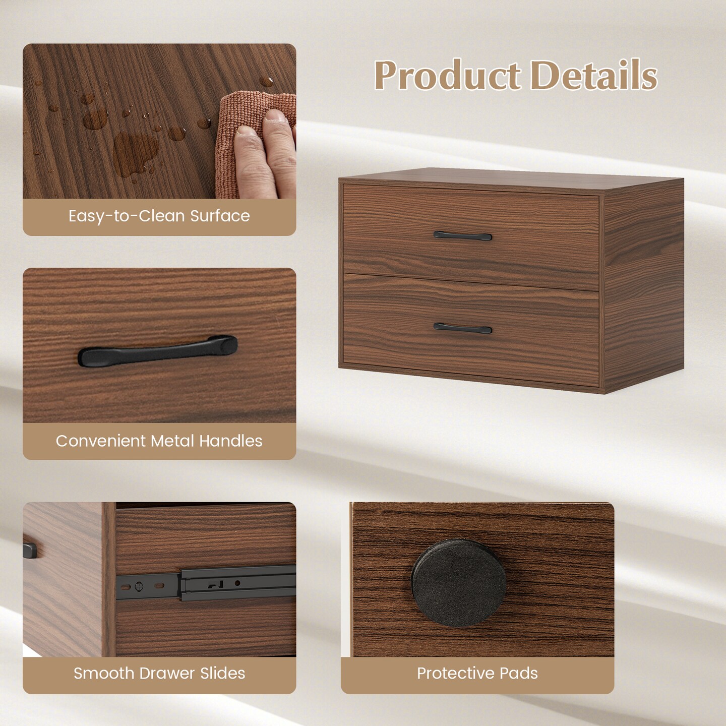 Costway 2-Drawer Dresser Stackable Horizontal Storage Organizer w/Handles White/Walnut/Black