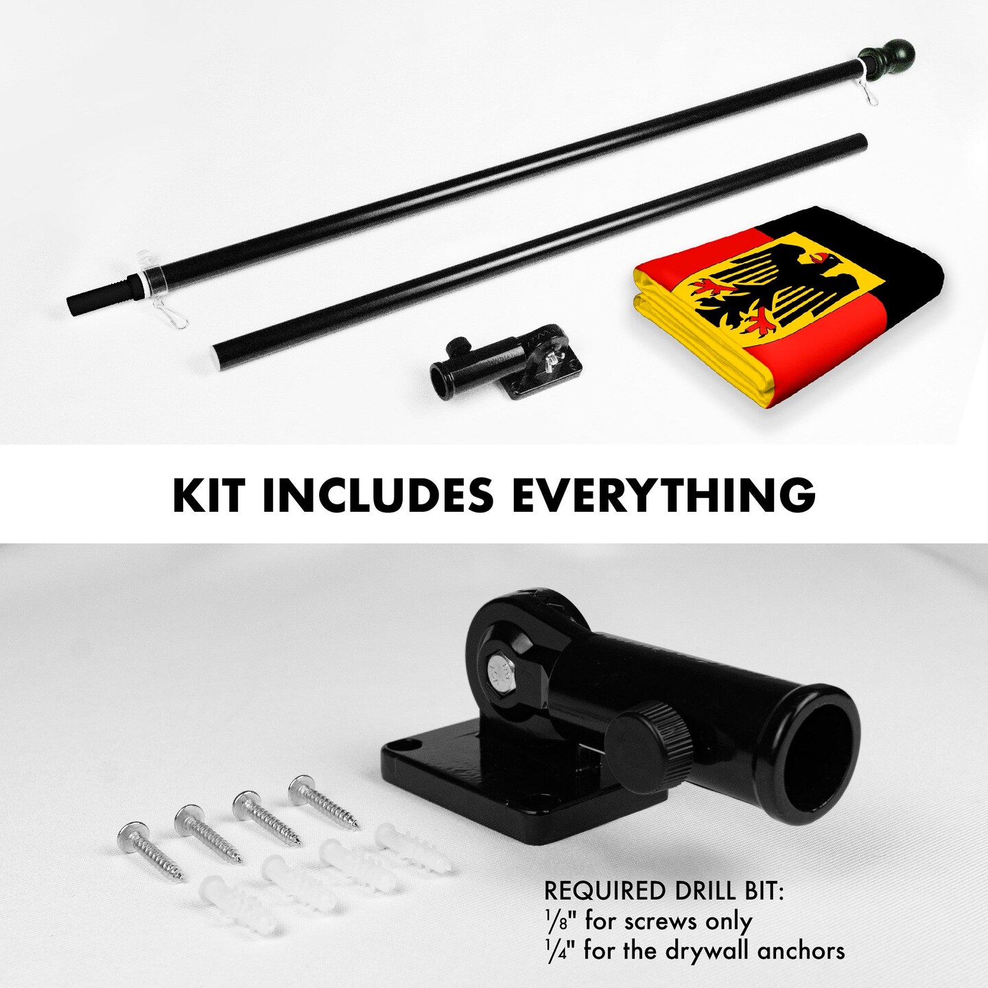 G128 Combo Pack: Flag Pole 6 FT Black Tangle Free &#x26; Germany German Ensign Flag 3x5 FT Printed 150D Polyester