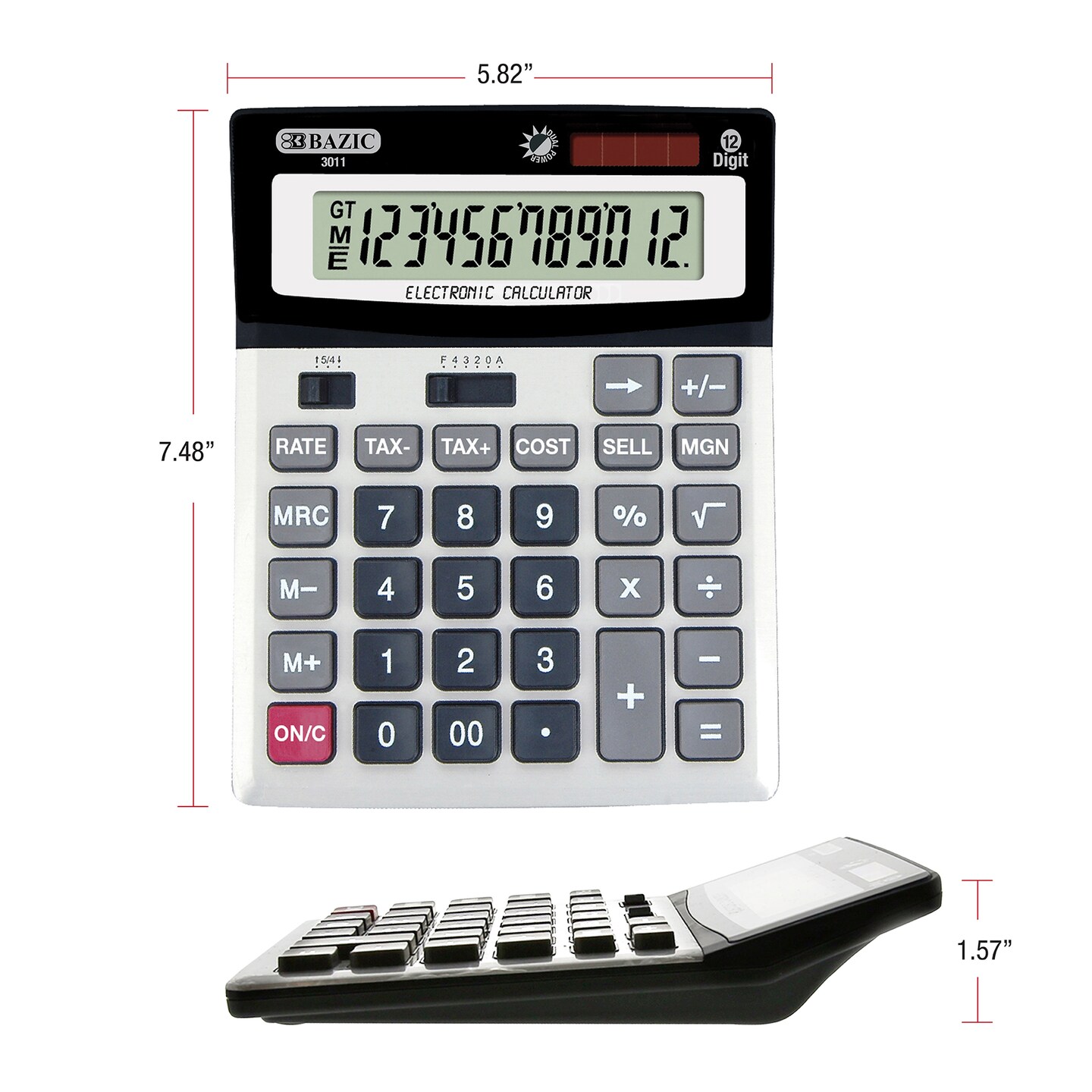 BAZIC Desktop Calculator 12-Digit w/ Profit Calculation &#x26; Tax Functions