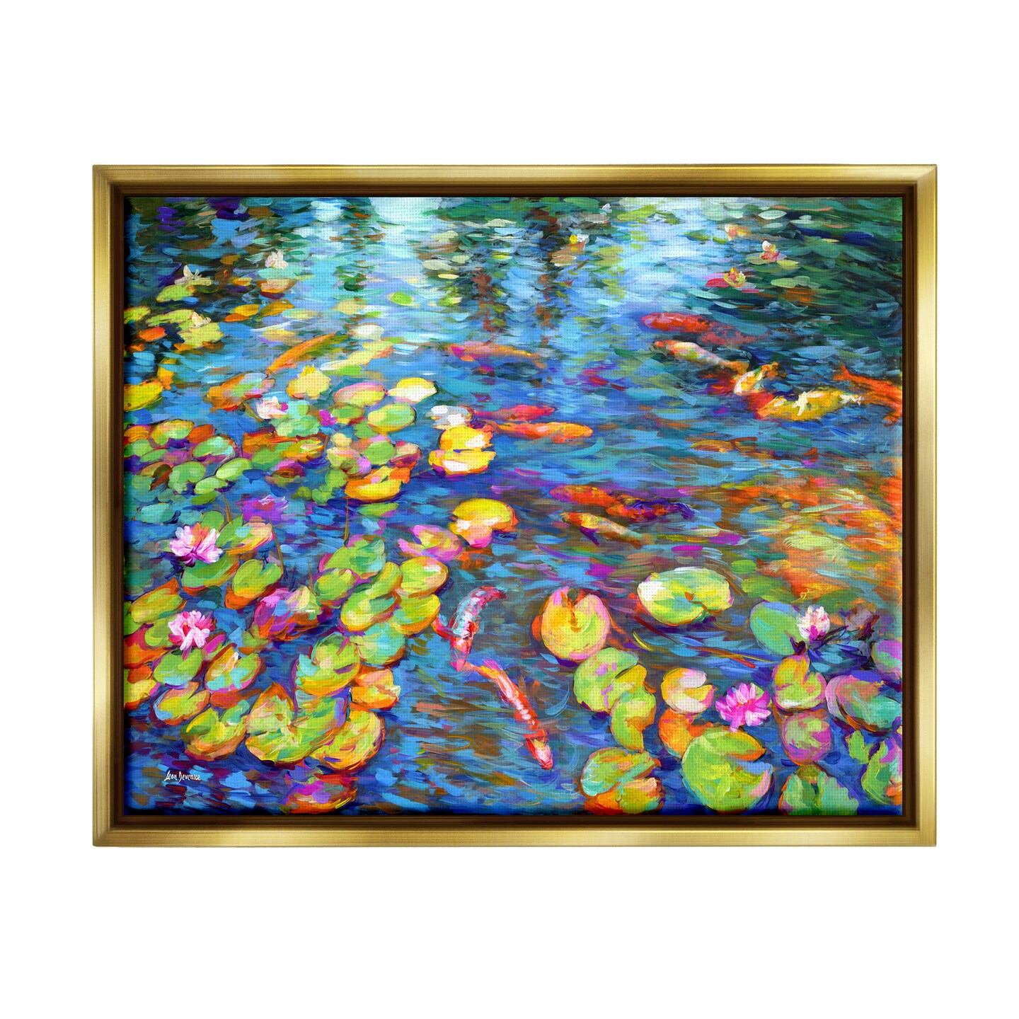 Stupell Industries Koi Fish and Water Lilies Black Framed Floater Canvas Wall Art