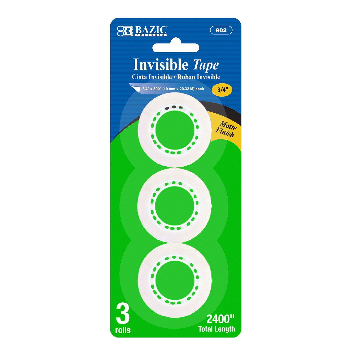 BAZIC Invisible Tape Refill 3/4&#x22; X 800&#x22; (3/Pack)