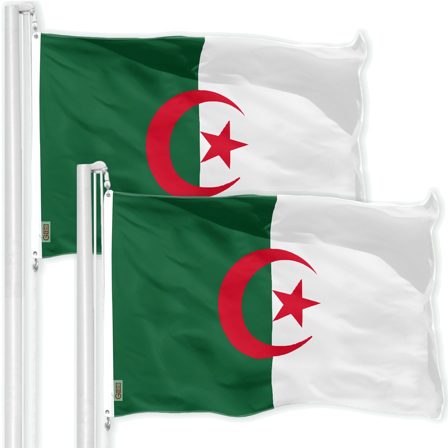 G128 2 Pack: Algeria Algerian Flag | 3x5 Ft | Printed 150D Polyester - Indoor/Outdoor, Vibrant Colors, Brass Grommets, Quality Polyester, Much Thicker More Durable Than 100D 75D Polyester