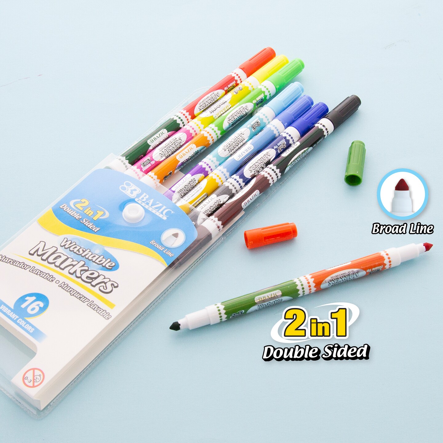 BAZIC Double-Tip 8 Washable Markers