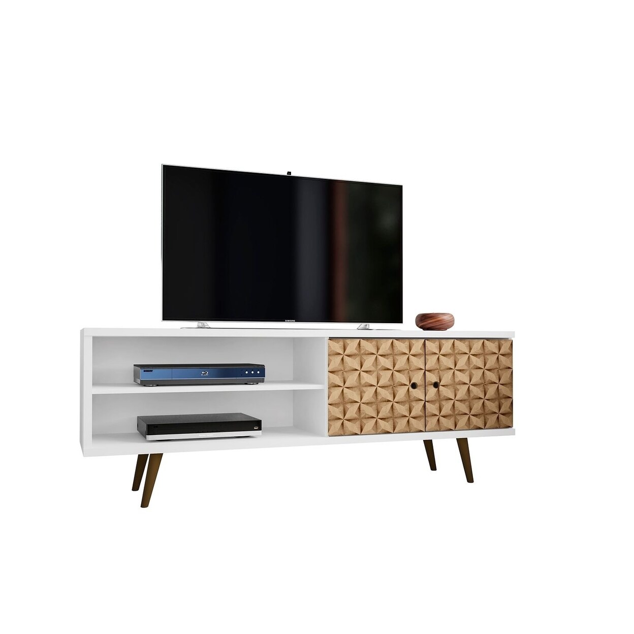 Manhattan Comfort Liberty 62.99" Mid-Century Modern TV Stand with 3 Shelves and 2 Doors with Solid Wood Legs