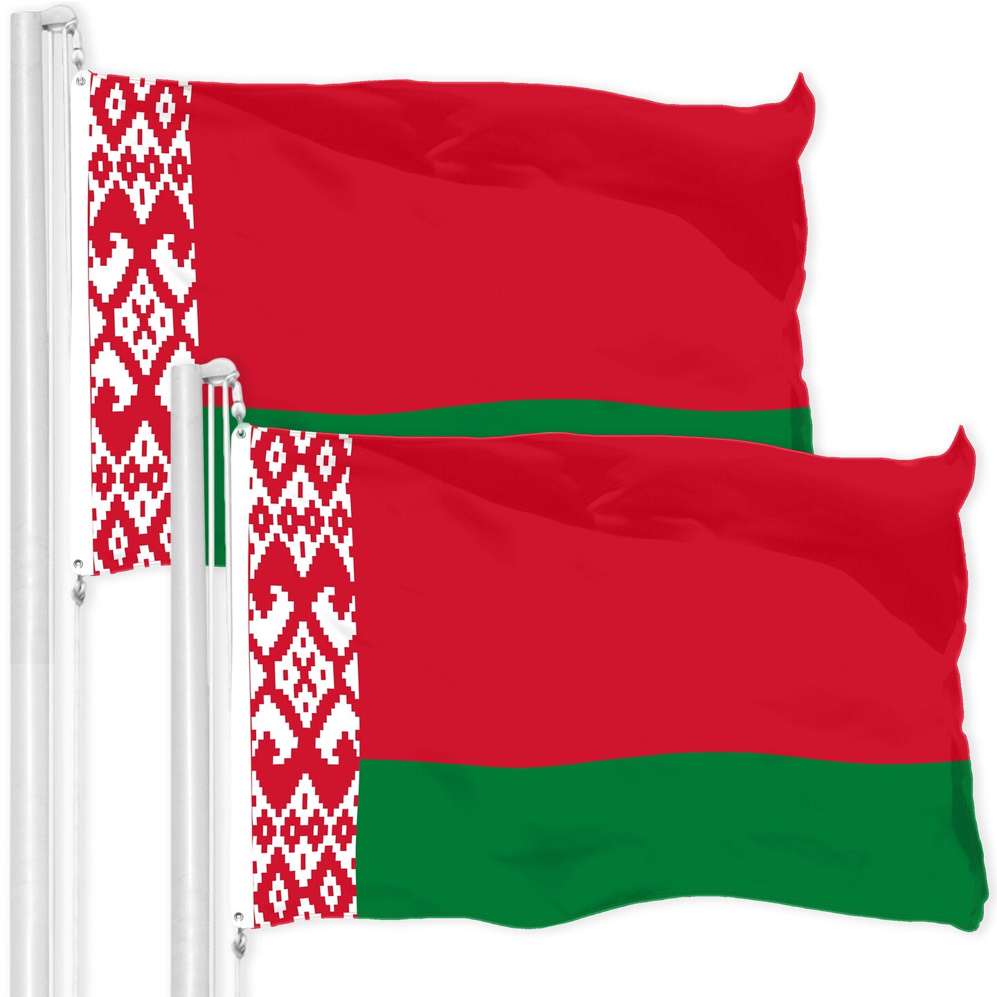 G128 2 Pack: Belarus Belarusian Flag | 3x5 Ft | LiteWeave Pro Series Printed 150D Polyester | Country Flag, Vibrant Colors, Brass Grommets, Thicker and More Durable Than 100D 75D Polyester