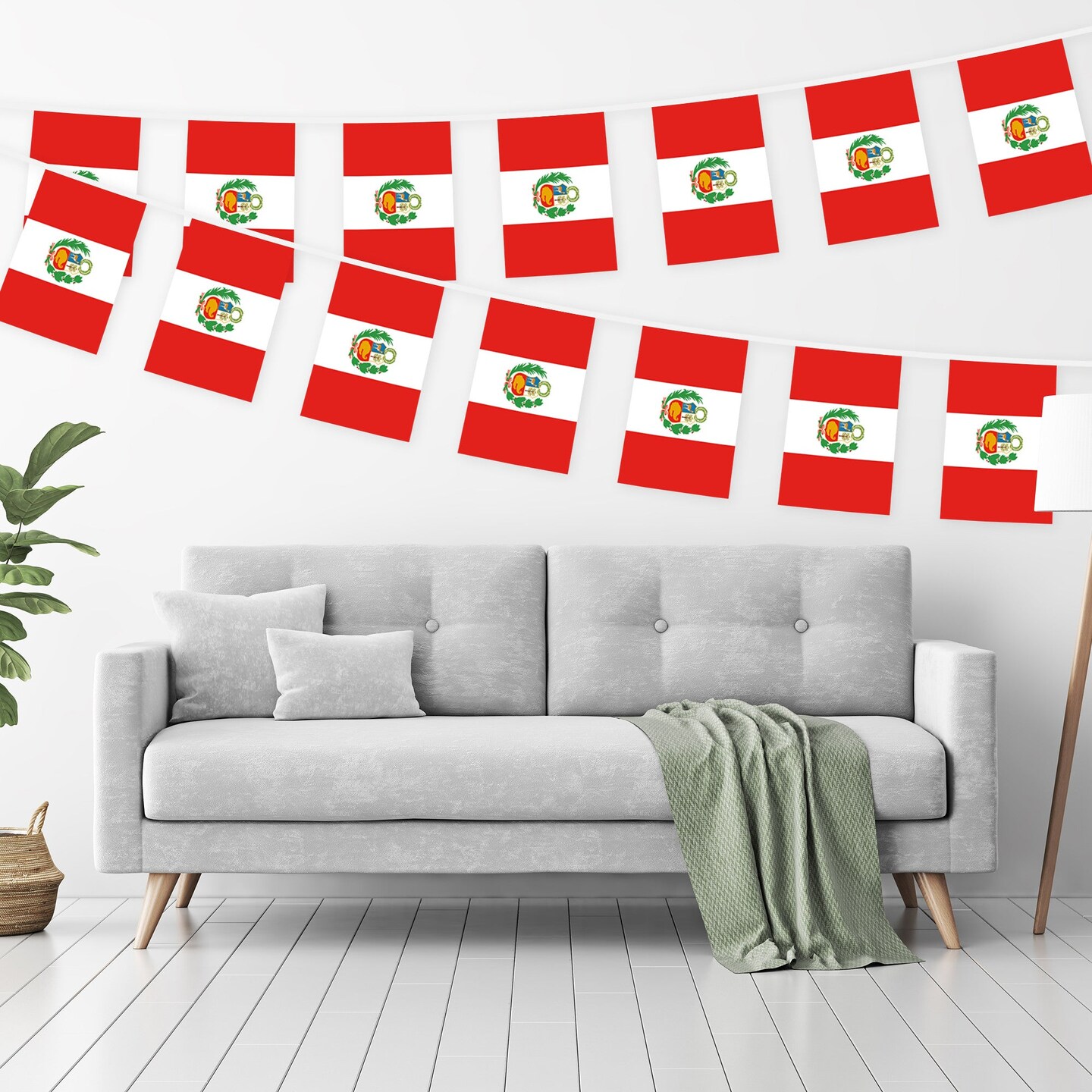 G128 Peru Peruvian Bunting Banner | Flag 8.2 x 5.5 Inch, Full String 33 Feet | Printed 150D Polyester, Decorations For Bar, School, Festival Events Celebration