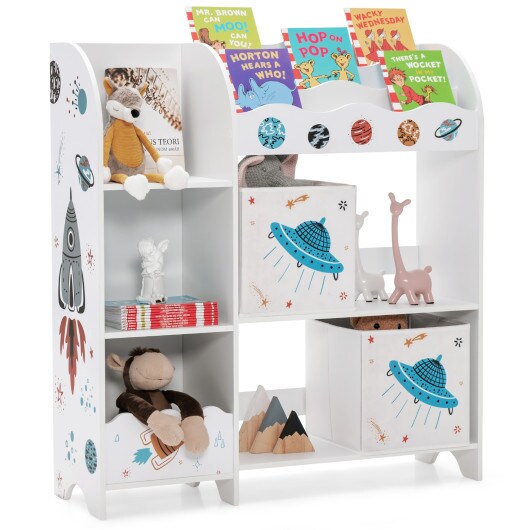 Kids Toy and Book Organizer Children Wooden Storage Cabinet with