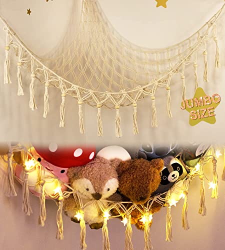 Razella Macrame Net Hammock With LED Light For Corner Storage Of Stuffed  Animals