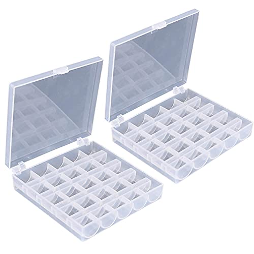 25 Slots Empty Bobbins Spools Box, Sewing Craft Plastic Case Storage Box for Sewing Machine 2 Pack