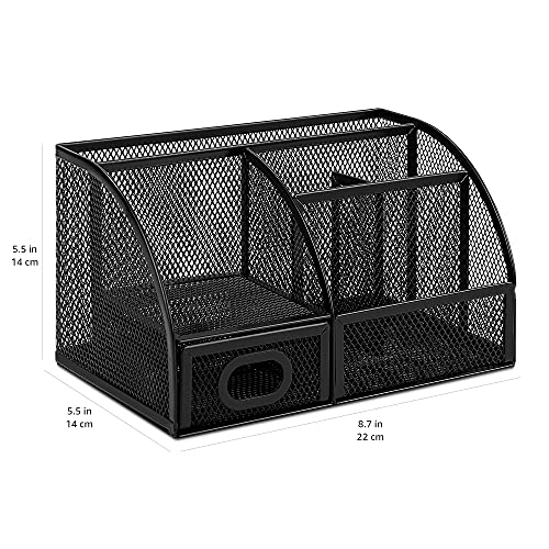 Amazon Basics Mesh Pen Holder and Organizer, Black, &#x200E;9.1&#x22; x 5.9&#x22; x 5.5&#x27;&#x27;