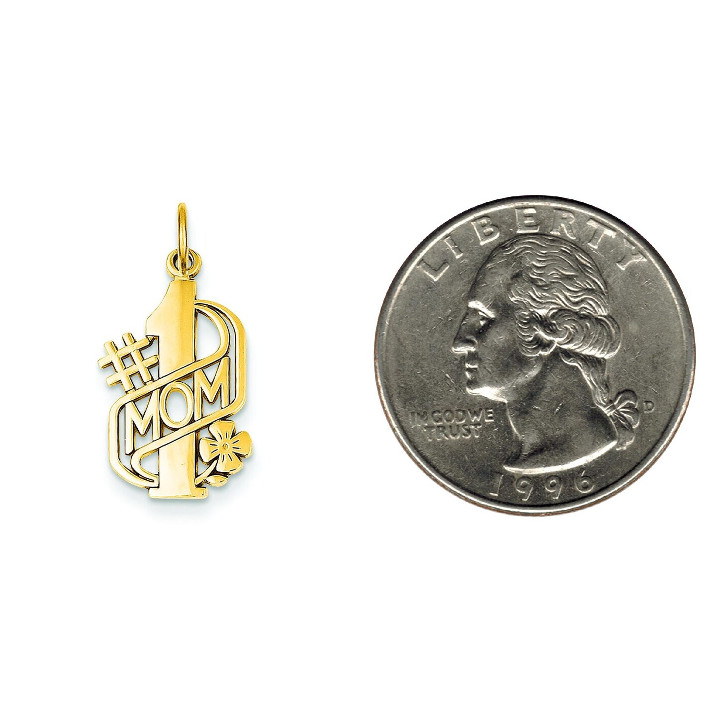 14K Yellow Gold #1 Mom Flower Charm Best Mother Pendant Jewerly 23mm x 11mm