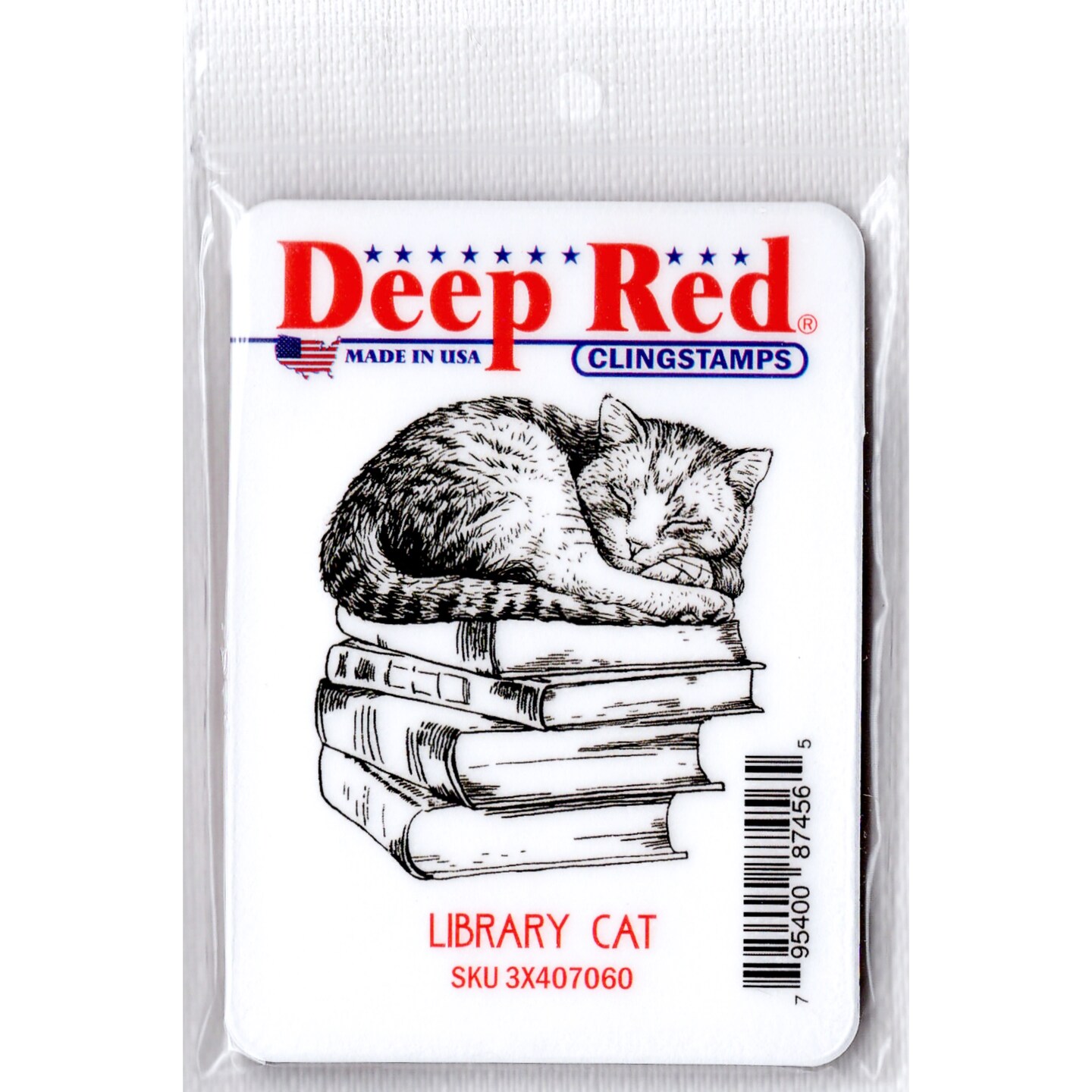 Deep Red Stamps Library Cat Rubber Cling Stamp 2 x 2.2 inches