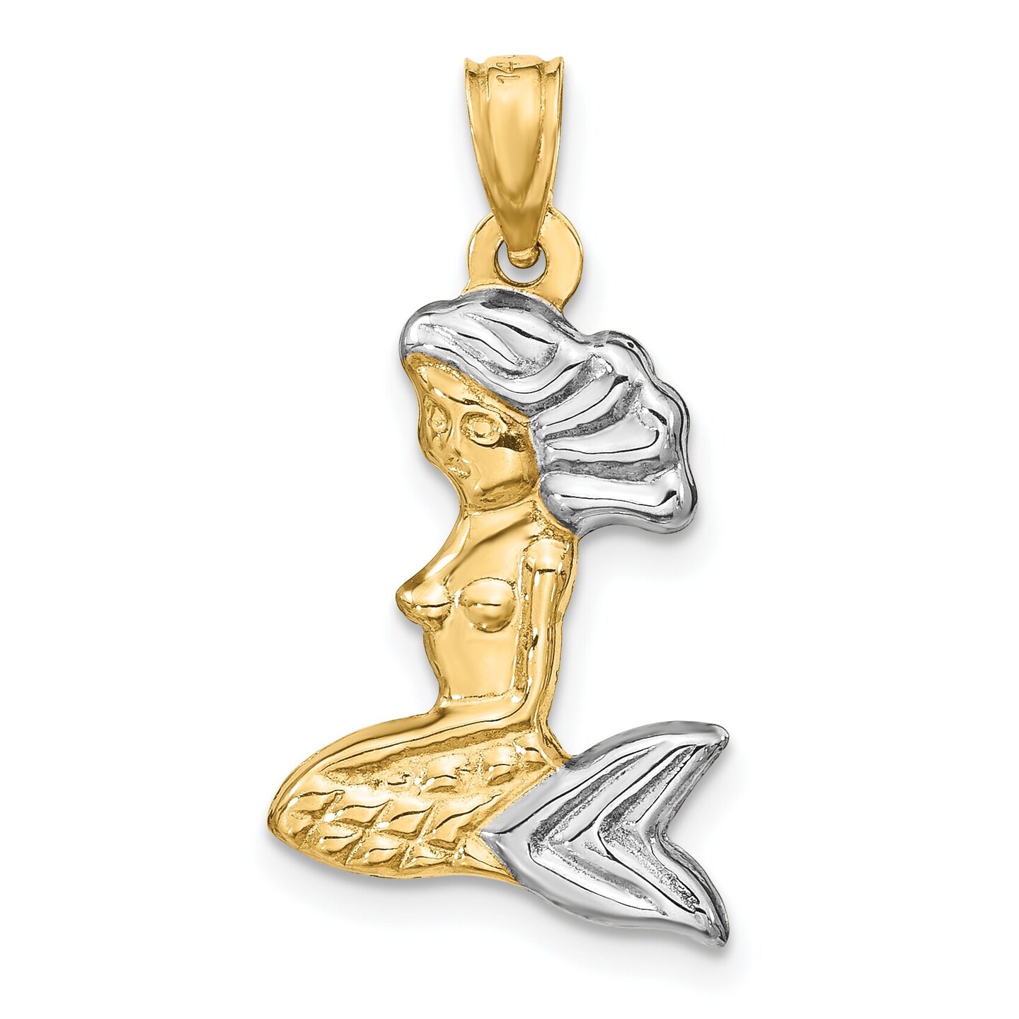 14K Two Tone Gold 3D Mermaid Pendant Charm Jewelry 26mm x 14mm
