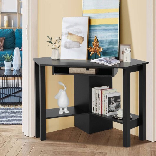 Wooden Study Computer Corner Desk with Drawer and Slide-Out Keyboard Tray