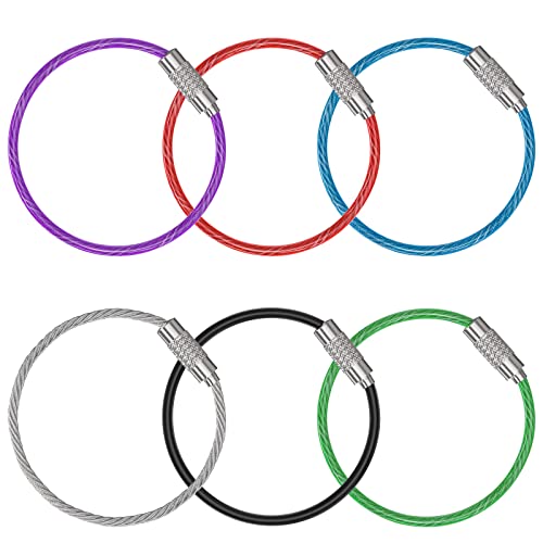 4 Inch Wire Keychain Cable in 6 Assorted Colors Large Stainless Steel Key Ring Loop Holder for Outdoor Hiking Heavy Duty Connectable Luggage Tag Keeper for Sport and Travel, 12 Pack