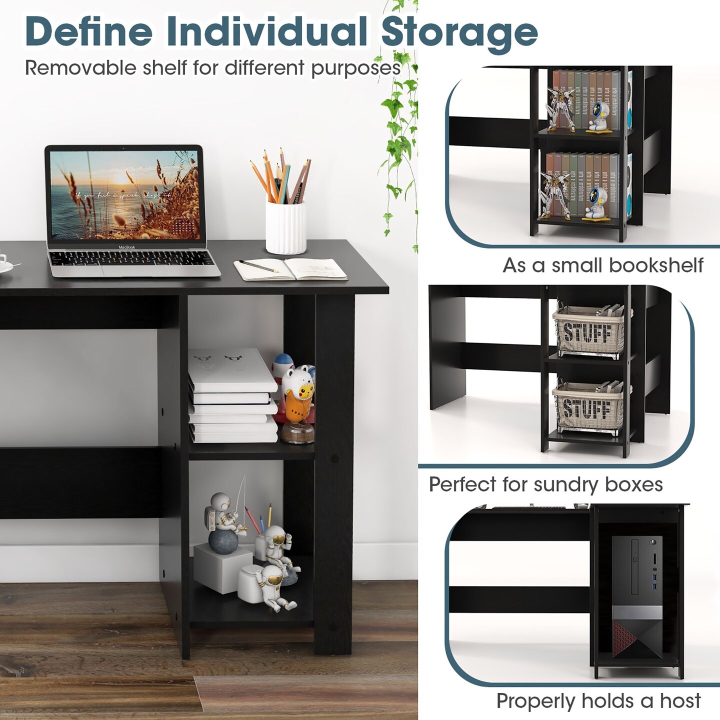 Costway Modern L-Shaped Computer Desk Writing Study Office Corner Desk w/Shelves