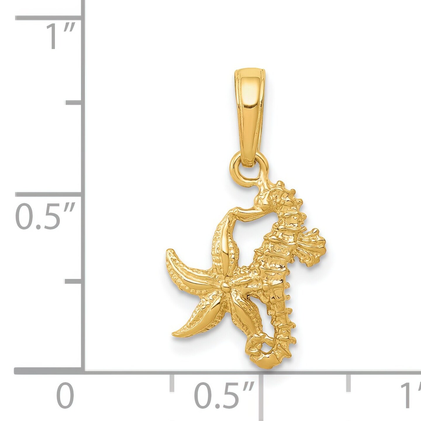 14K Gold Seahorse &#x26; Starfish Pendant Jewelry 20.5mm x 11.6mm