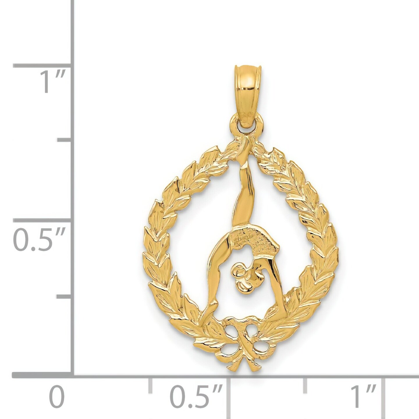 14K Gold Polished Framed Gymnast Pendant Jewelry 23.9mm x 16.4mm