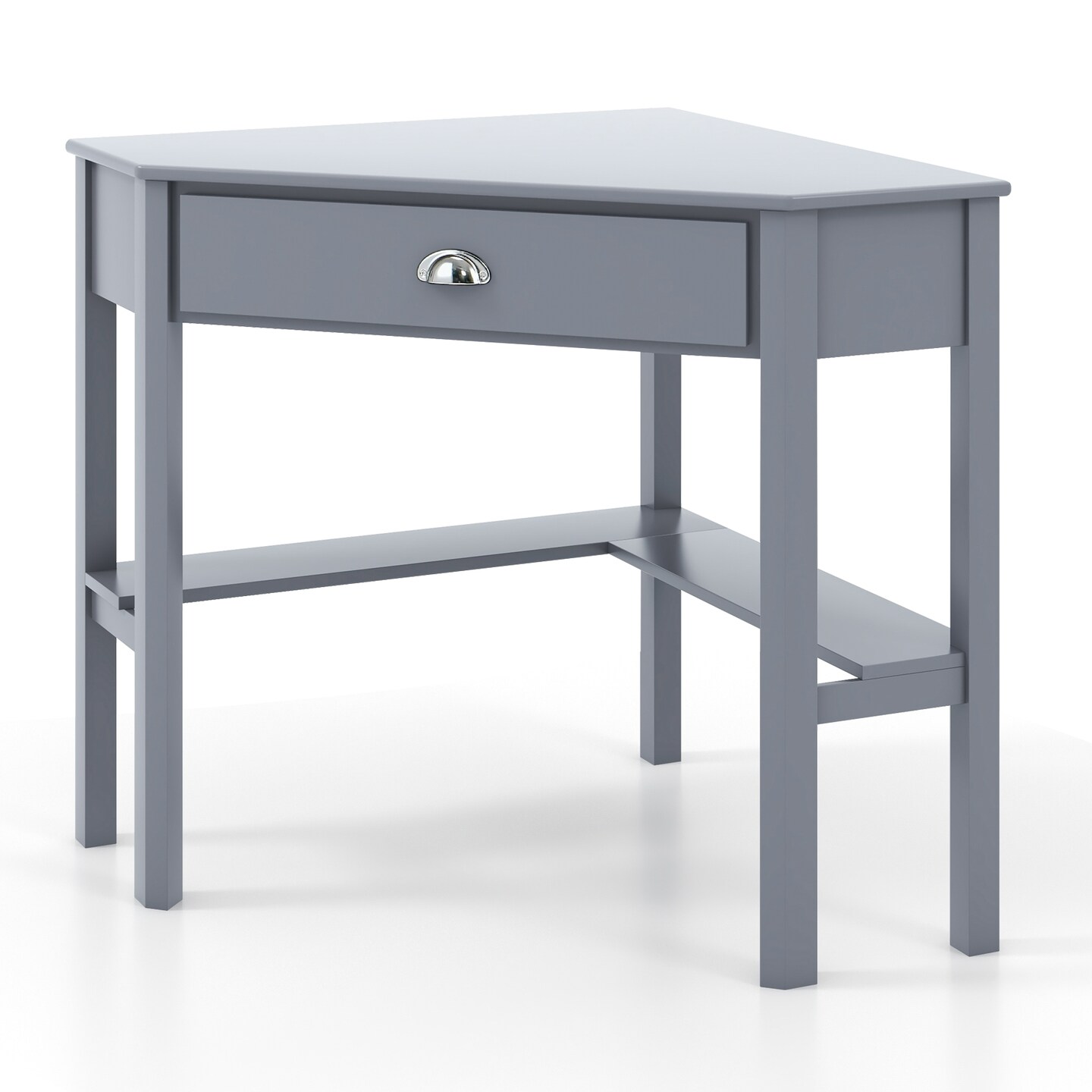 Wooden Corner Computer Desk with Big Storage Drawer and Two Open Shelves
