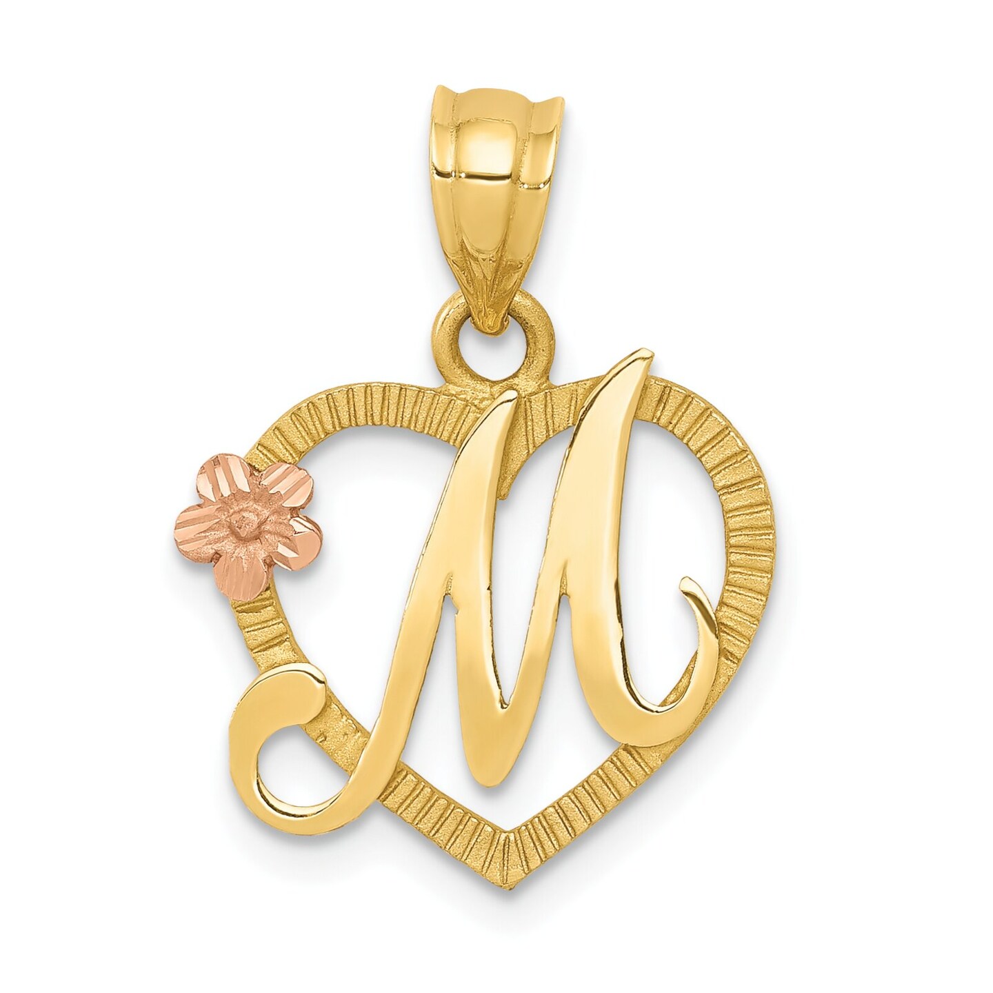 14K Two Tone Gold Initial Letter M Heart Charm Jewelry 22mm x 16mm