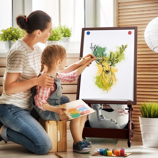 Kids&#x27; Standing Art Easel with 4-Level Adjustable Height and Multi-Functional Drawing Board