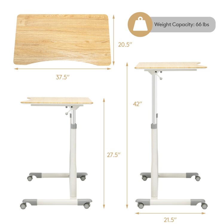 Height Adjustable Computer Standing Desk with 4 Universal Casters and I Shaped Base