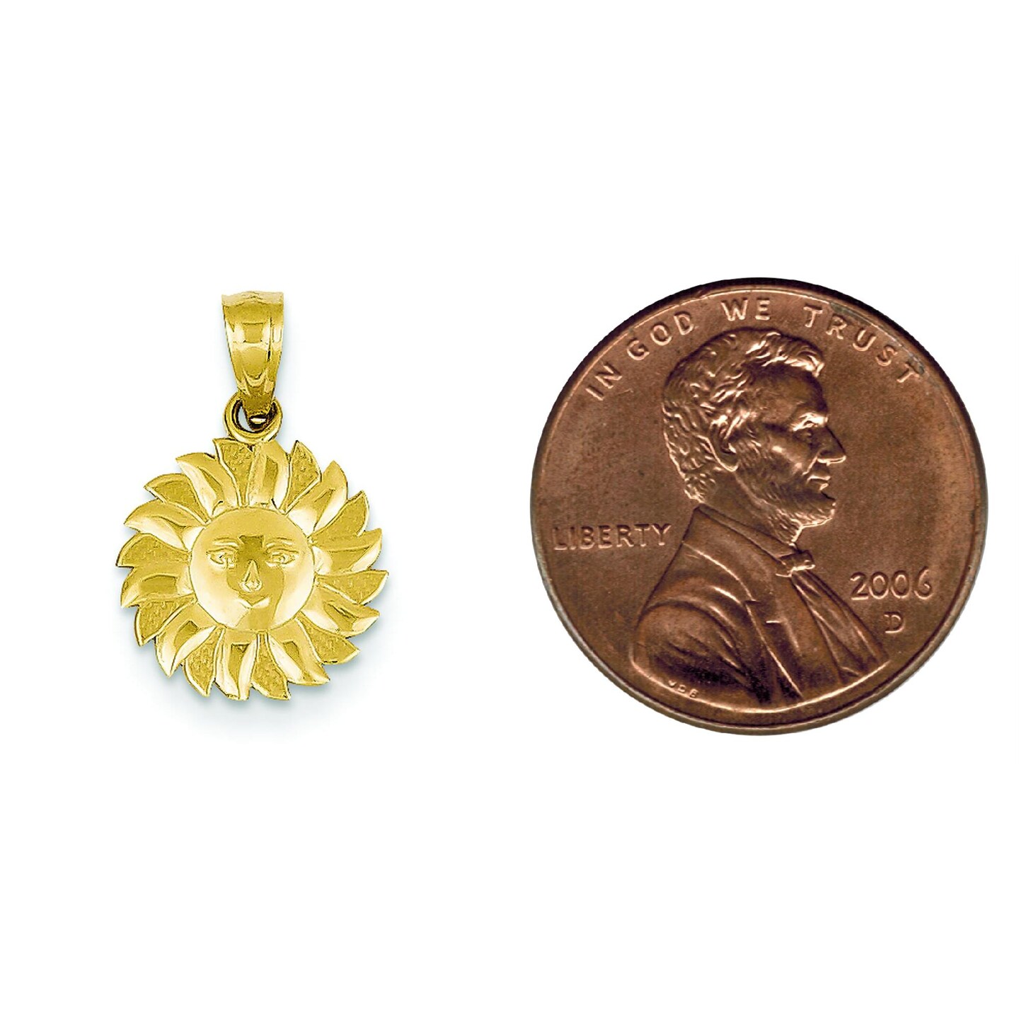 14K Gold Polished Sun with Face Pendant Jewelry 19.2mm x 11.8mm