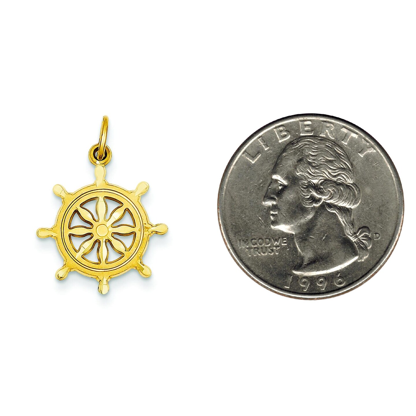 14K Gold Ships Wheel Charm Jewelry FindingKing 24mm x 16mm
