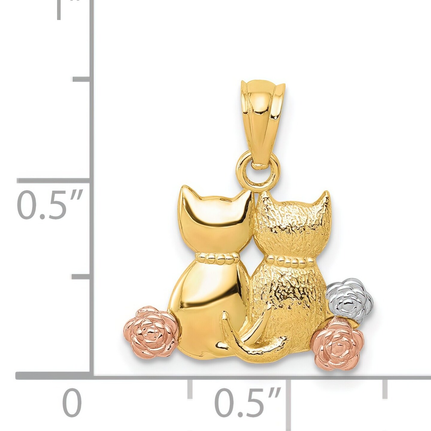 14K Tri-Color Gold Cats Pendant Charm Jewelry 19mm x 15mm