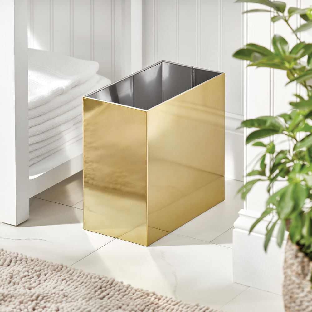 mDesign Small Steel Rectangular 2.4 Gallon Trash Can Wastebasket