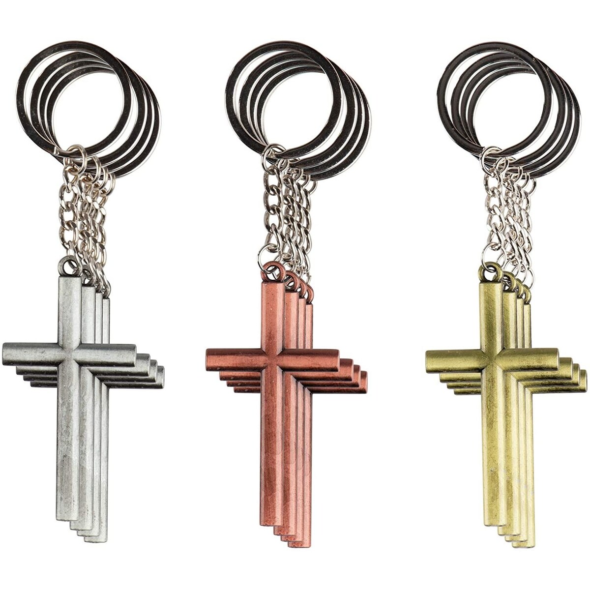 12 Pack Metal Cross Keychains Jesus Key Rings Religious Door