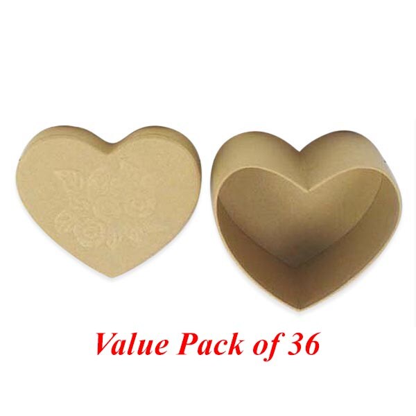 Value Pack of 36 Heart Box with Rose Embossed Lid
