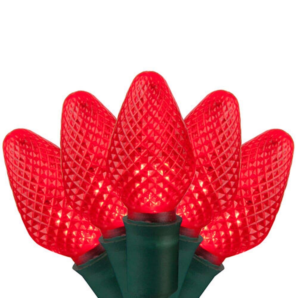 25 Red C7 LED Christmas Lights, Green Wire, 8&#x22; Spacing