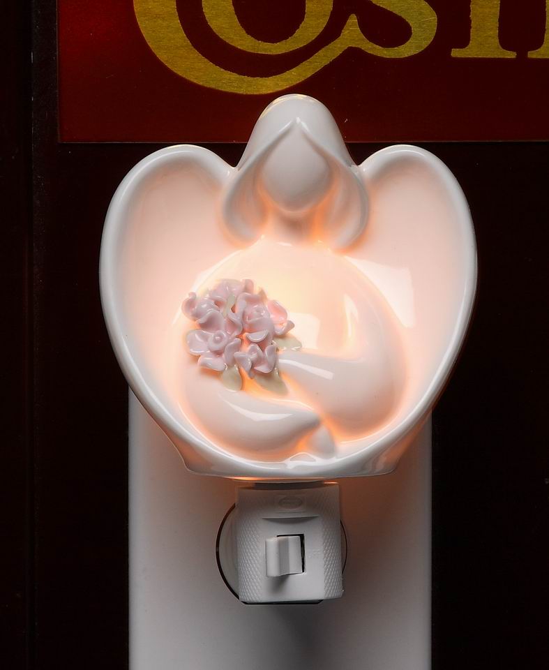 Ceramic Angel With Flowers Plug-In Night Light, Home D&#xE9;cor, Religious D&#xE9;cor, Religious Gift, Church D&#xE9;cor, Baptism Gift