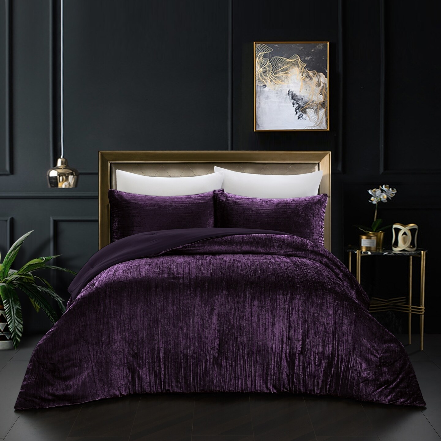 Grace Living Aashvi Comforter Set -Crinkle Velvet  Luxuriously Shiny
