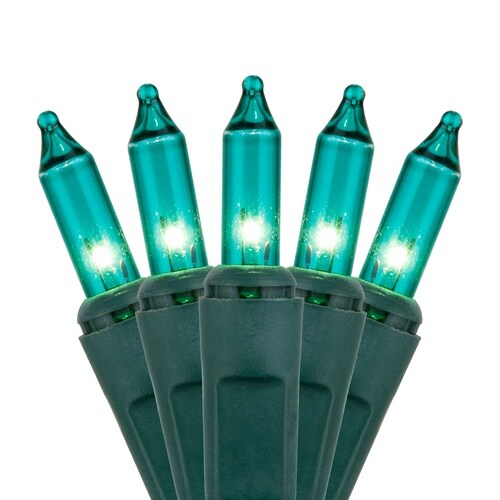 100 Teal Mini Lights, Green Wire, 6