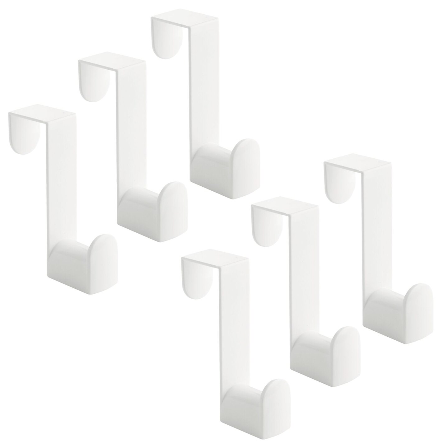 mDesign Plastic Over Door Single Storage Organizer Hanger Hooks - 6 Pack - White