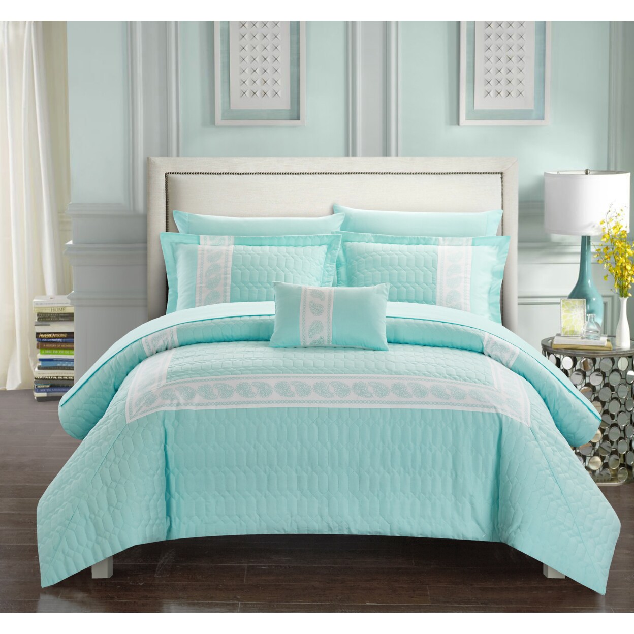 Chic Home Keegan 8 or 6 Piece Comforter Set Hotel Collection Hexagon ...