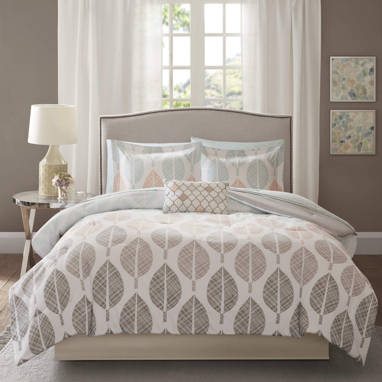 E&#x26;E Co Central Park Complete Comforter Set Coral/Green Twin