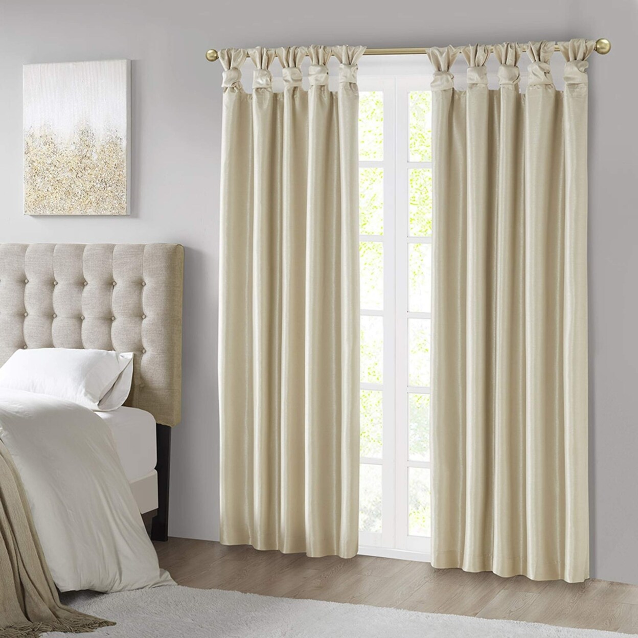 Madison Park Emilia Total Blackout Curtains Faux Silk Window, 50" x 95", Champagne