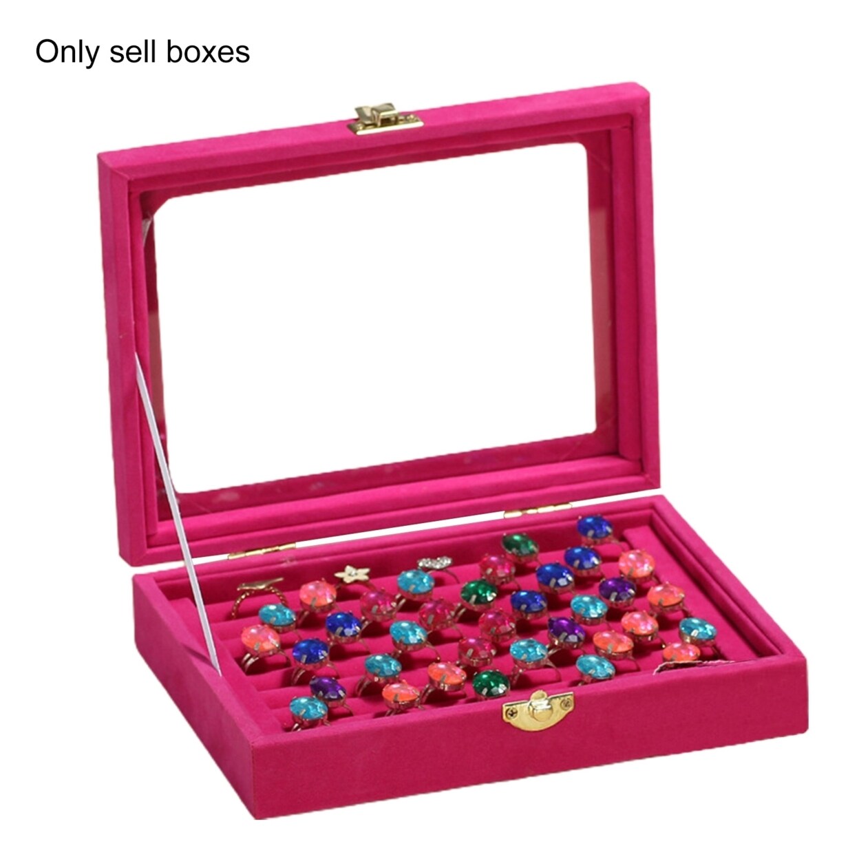 Generic Ring Storage Box Velvet Surface Large Capacity Multi-function Space-saving Good Sealing Jewelry Box for Home