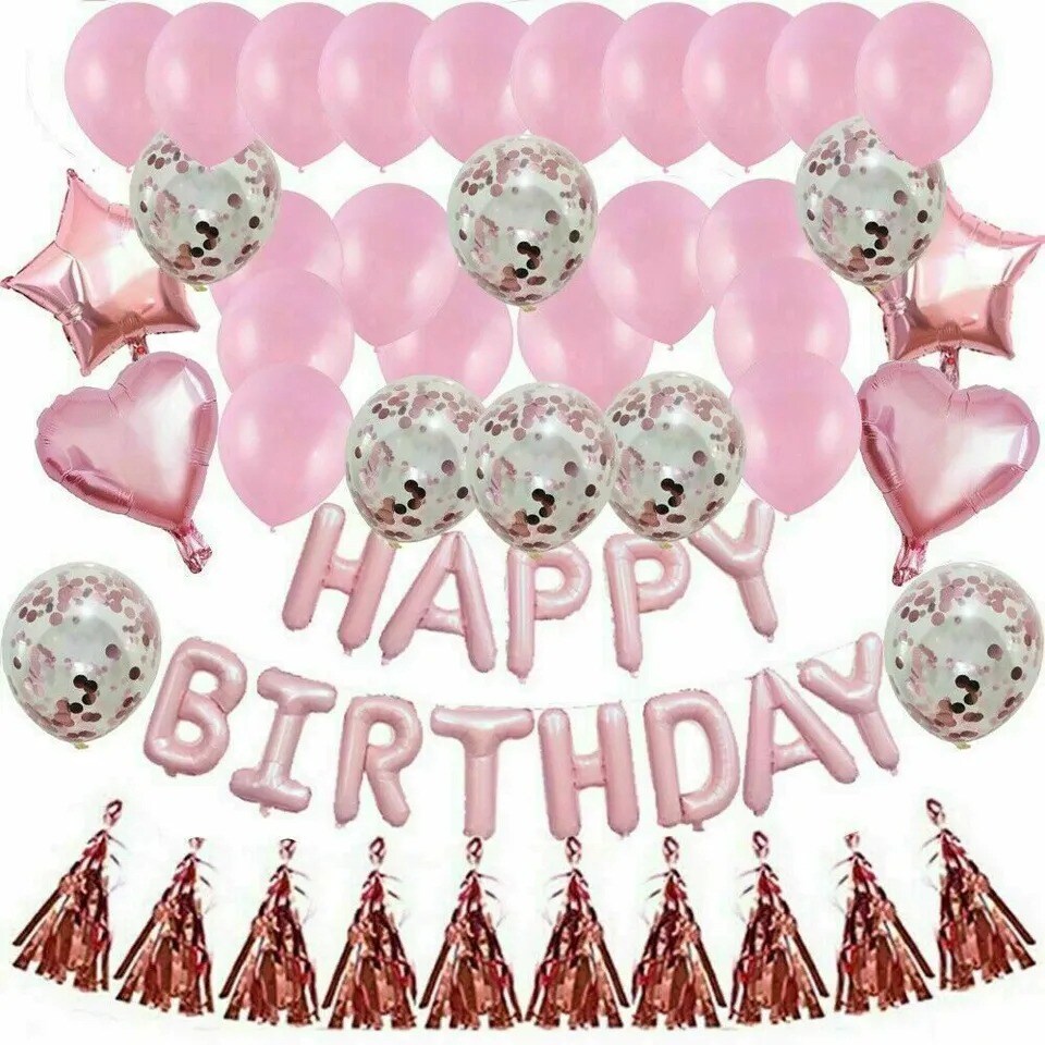 48 Pcs Pink Foil Happy Birthday Balloons Banner