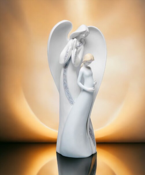 Ceramic Angel with Pregnant Mother Figurine, Home D&#xE9;cor, Religious D&#xE9;cor, Religious Gift, Gift for Expecting Mother, Baby Shower Gift