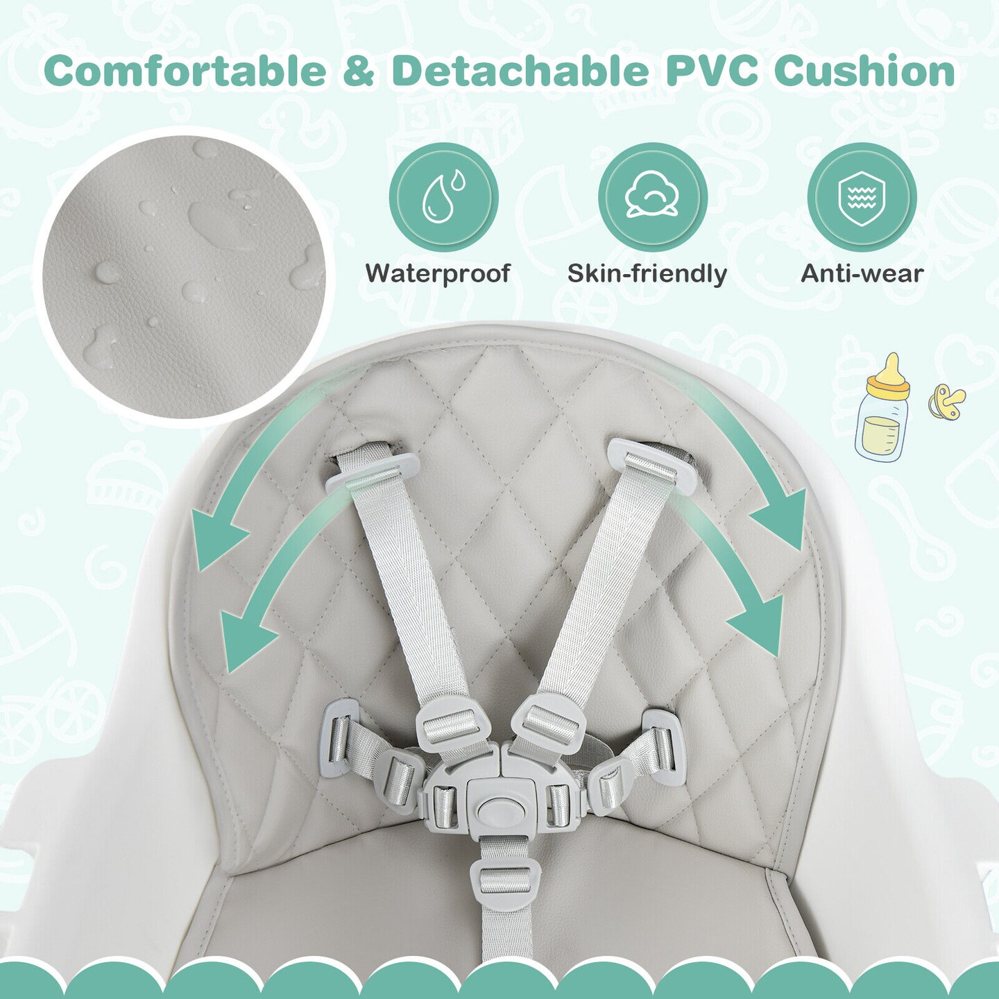 4-in-1 Convertible Baby High Chair with Aluminum Frame-Grey